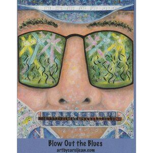 Blow Out The Blues Harmonica  Print Carol Jean 4x5 Card Steamboat Springs CO